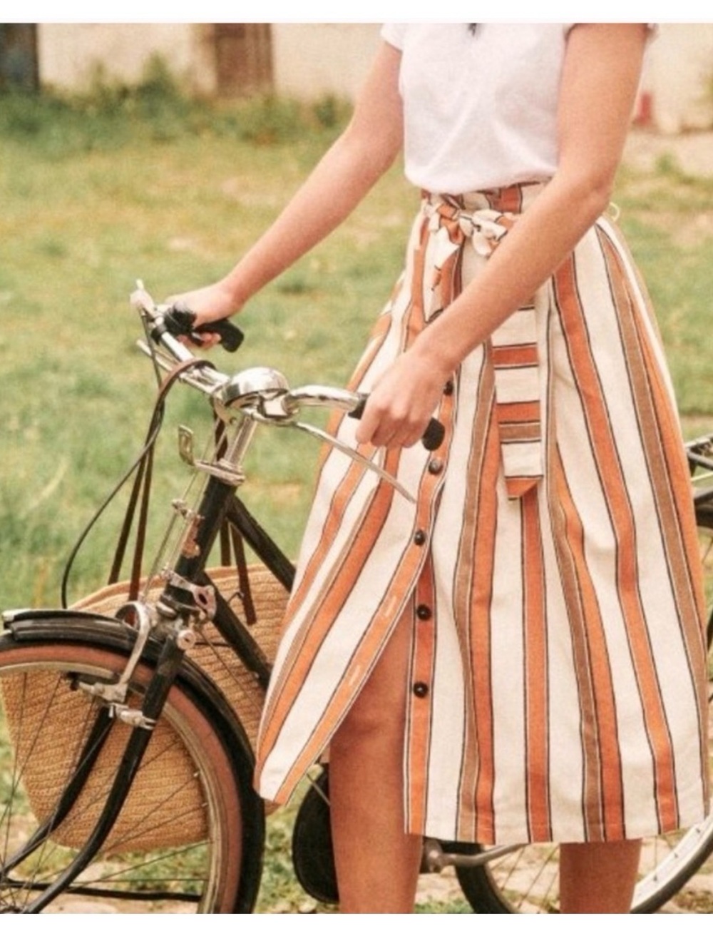 Sezane Amandine Button Up Striped Midi Skirt Sz 6 / 38 NWOT